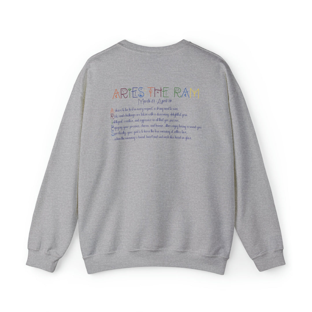 Astrology Sweatshirt with Acrostic Poem Spelling out "Aries". Great Birthday or Christmas Horoscope Sign Gift for Any Zodiac Lover.